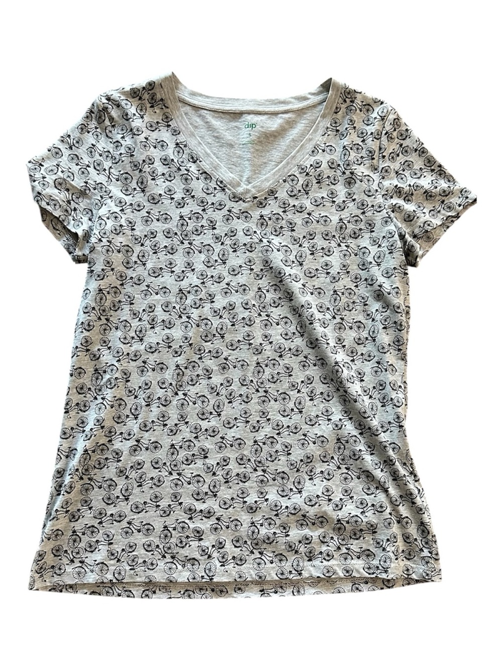 dip Light Gray V-Neck Tee with Black Bicycle Motif